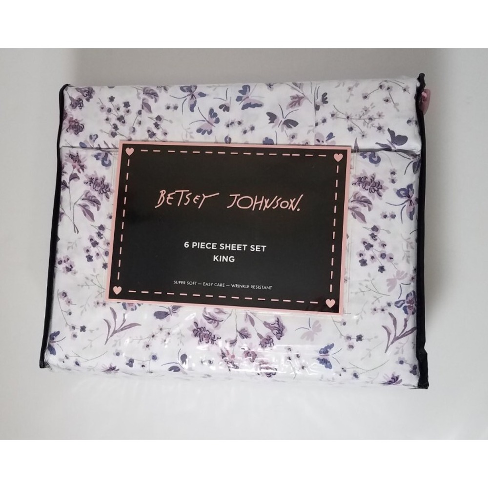 Betsey‎ Johnson King Sheet Set Purple Floral Flowers Butterfly 6pc Bedding NEW